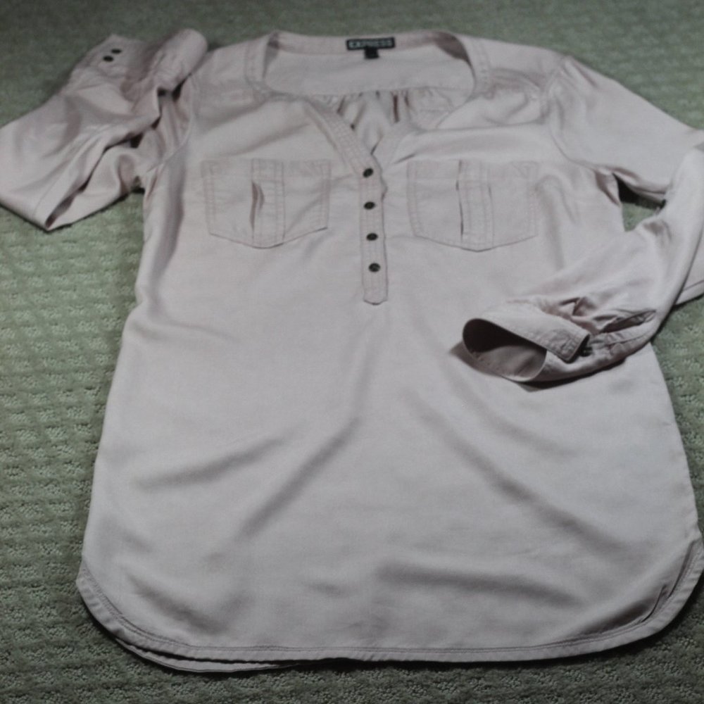 Express Size XS Pale Pink Long Sleeve Button Up Tunic Mini Dress